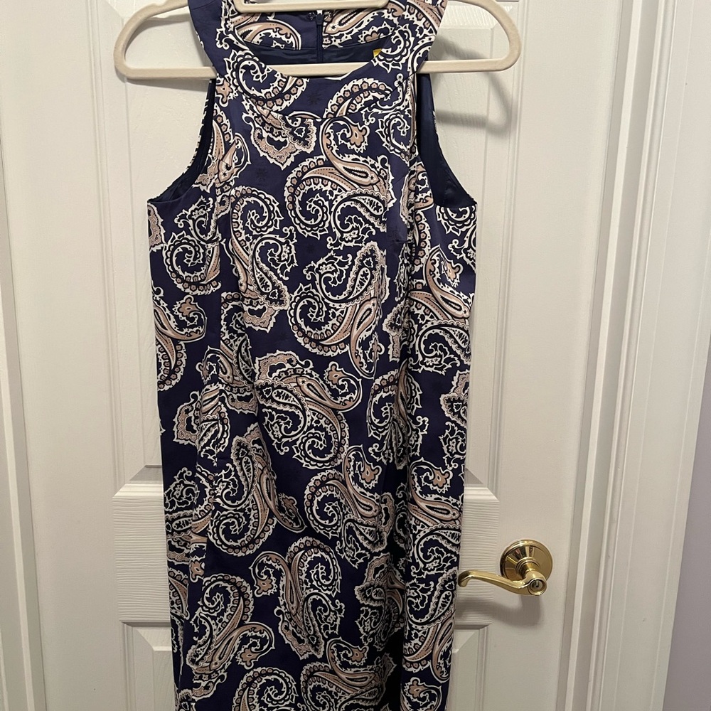Ann Taylor Navy and Cream Paisley Midi Dress